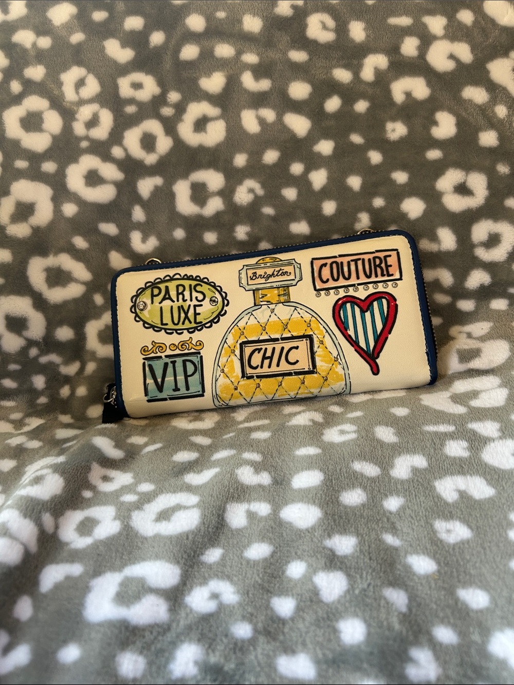 Brighton Cream Zip-Around Wallet with Yellow, Teal and Red Accents